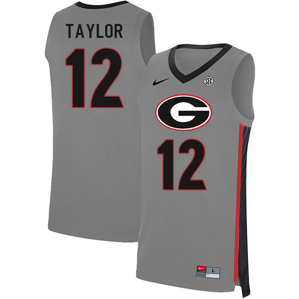 Men #12 Josh Taylor Georgia Bulldogs College Basketball Jerseys Sale-Gray